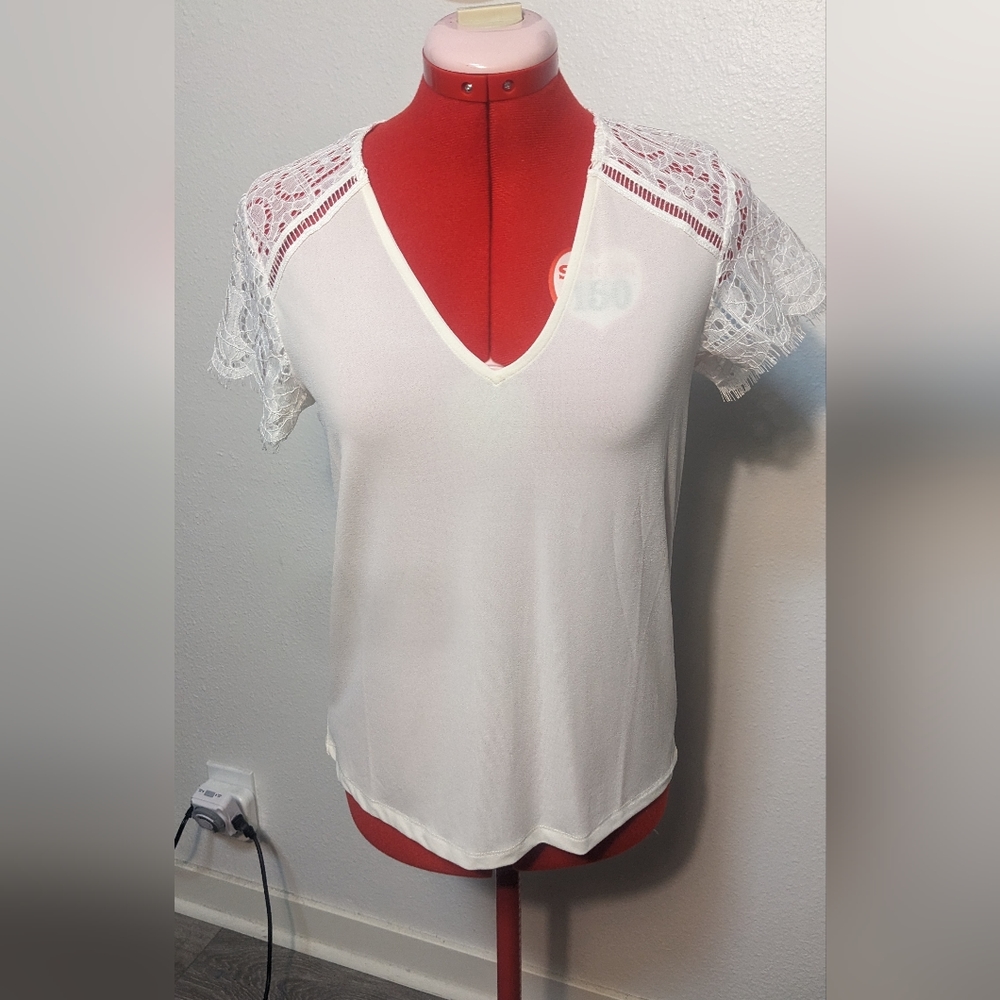 NWT H&M -  white lace sleeve top, XS